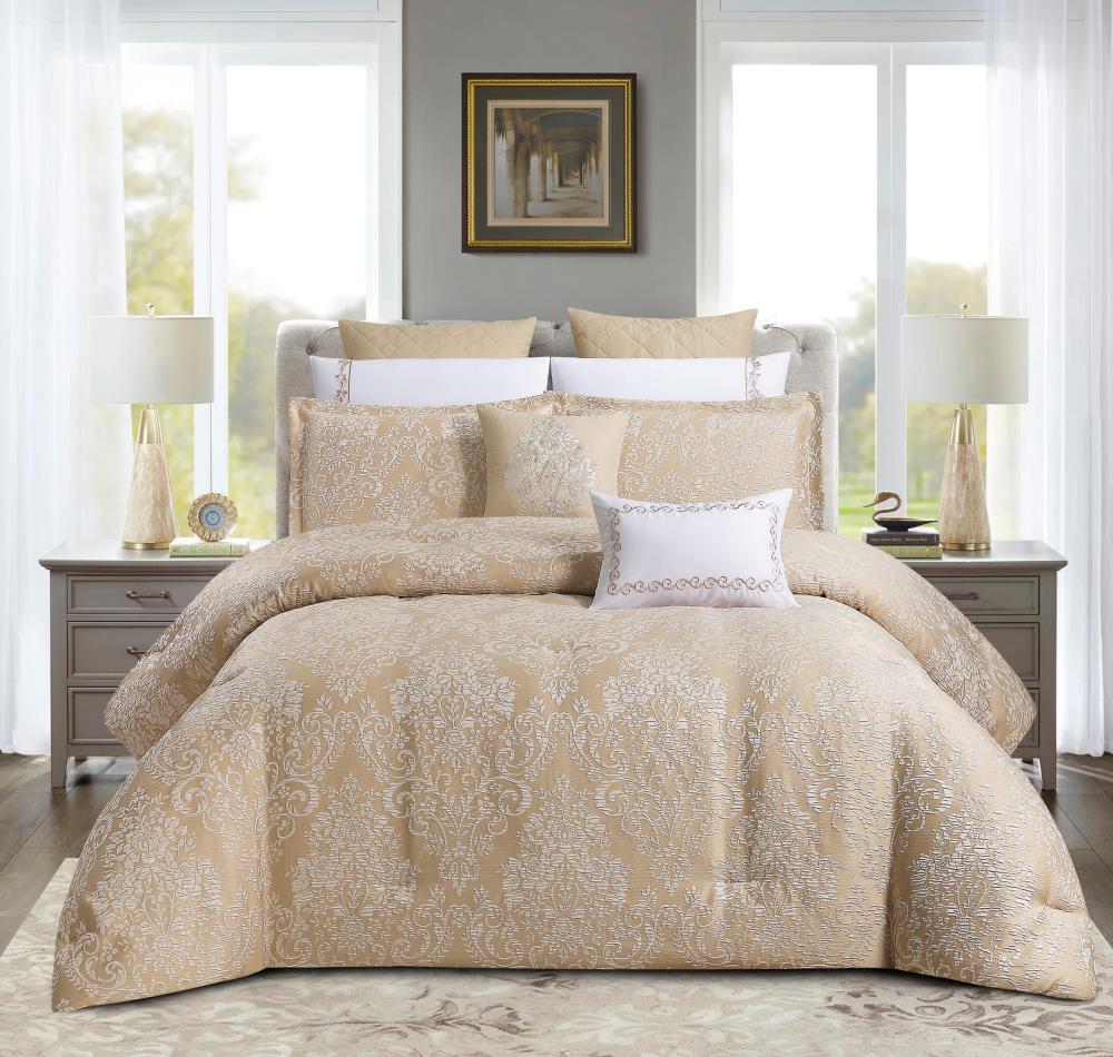 مفرش صيفي فاخر مزدوج جاكار مطرز 12 قطعة – كاسيانا - لون بيج