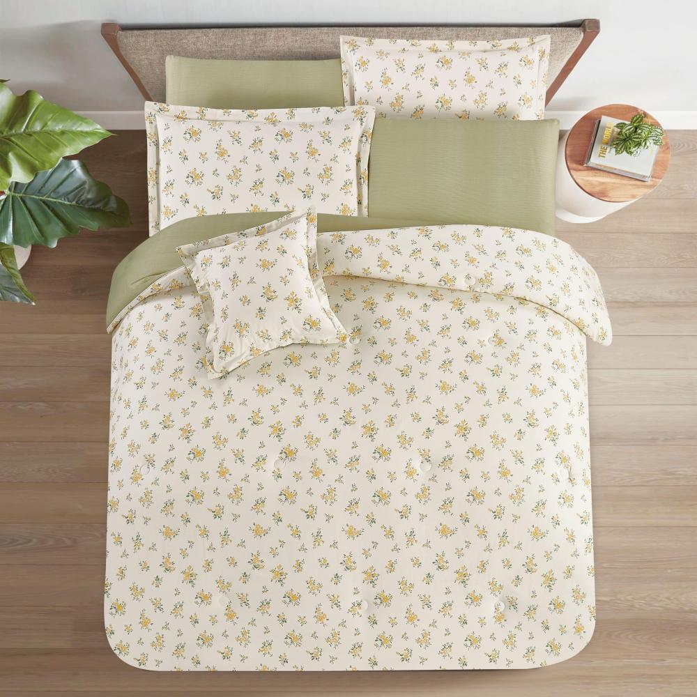 مفرش قطن صيفي مفرد ونص ٤ قطع - نولين -بيج - اخضر فاتح