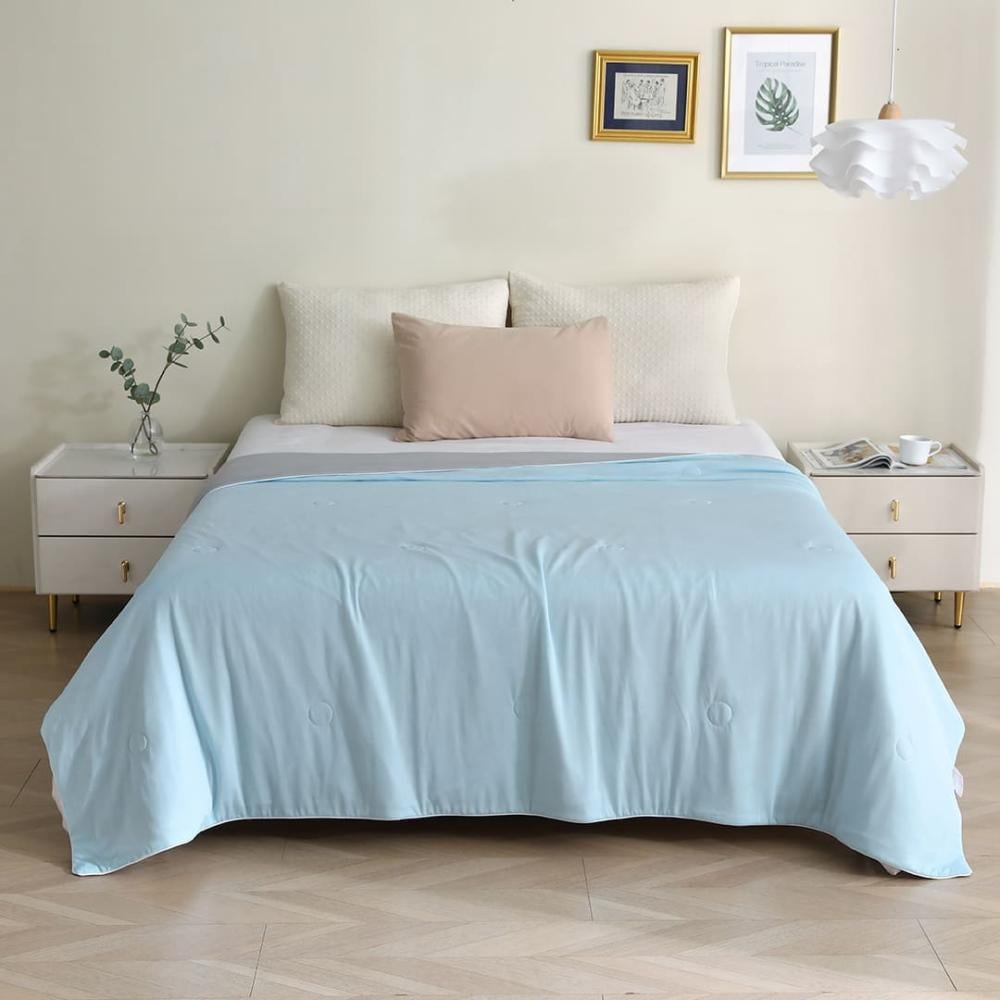 بطانية ايغلو الباردة مع تقنية تبريد مذهلة ودائمة - مقاس مفرد ونص  -  سماوي - رمادي