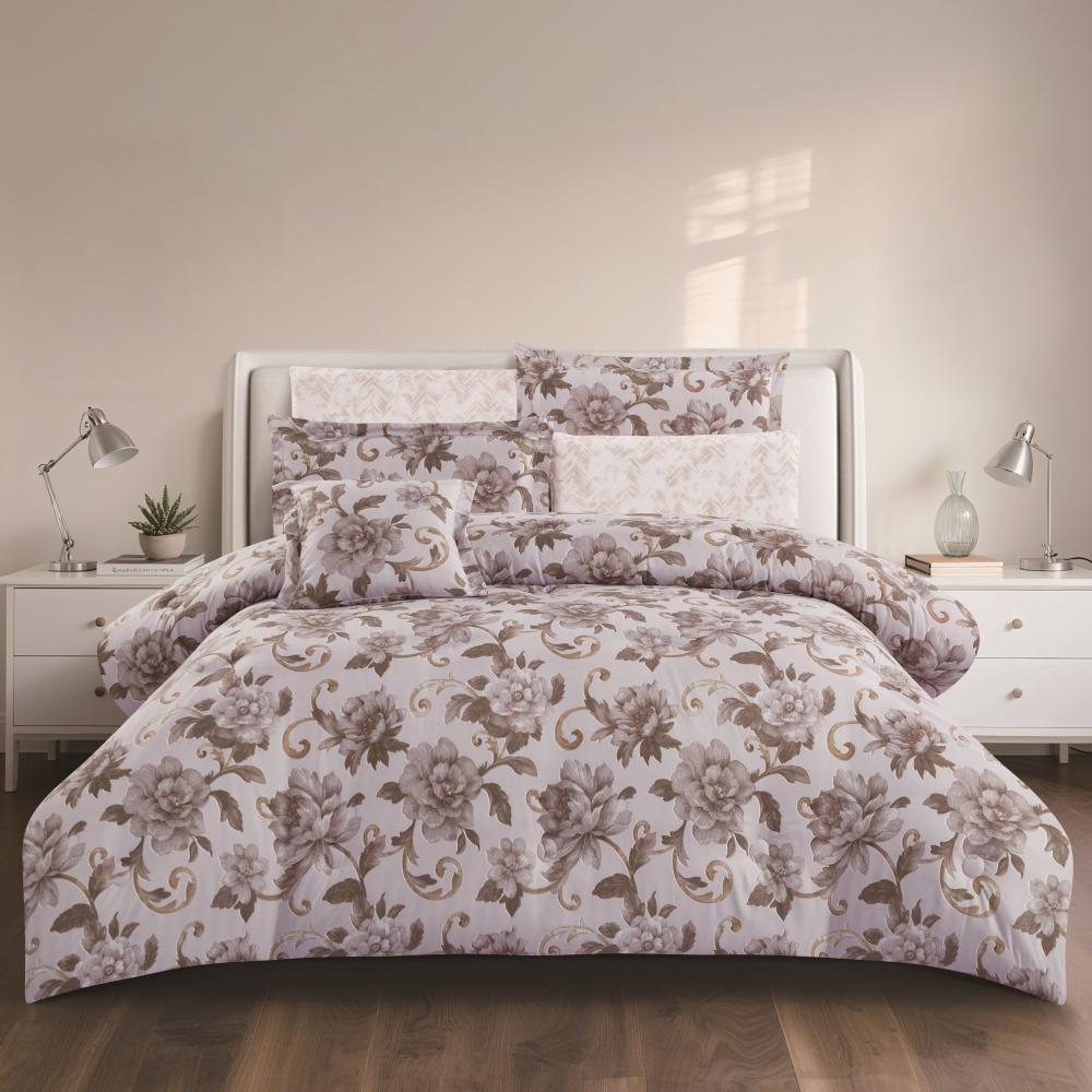 مفرش صيفي مفرد ونص 4 قطع - تيانا - رصاصي فاتح - كريمي