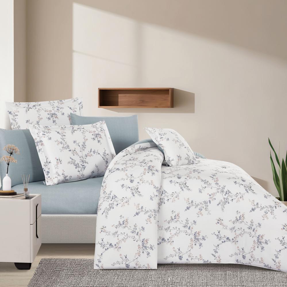 مفرش قطن صيفي مزدوج 8 قطع - زافيرا - ابيض - رمادي غامق