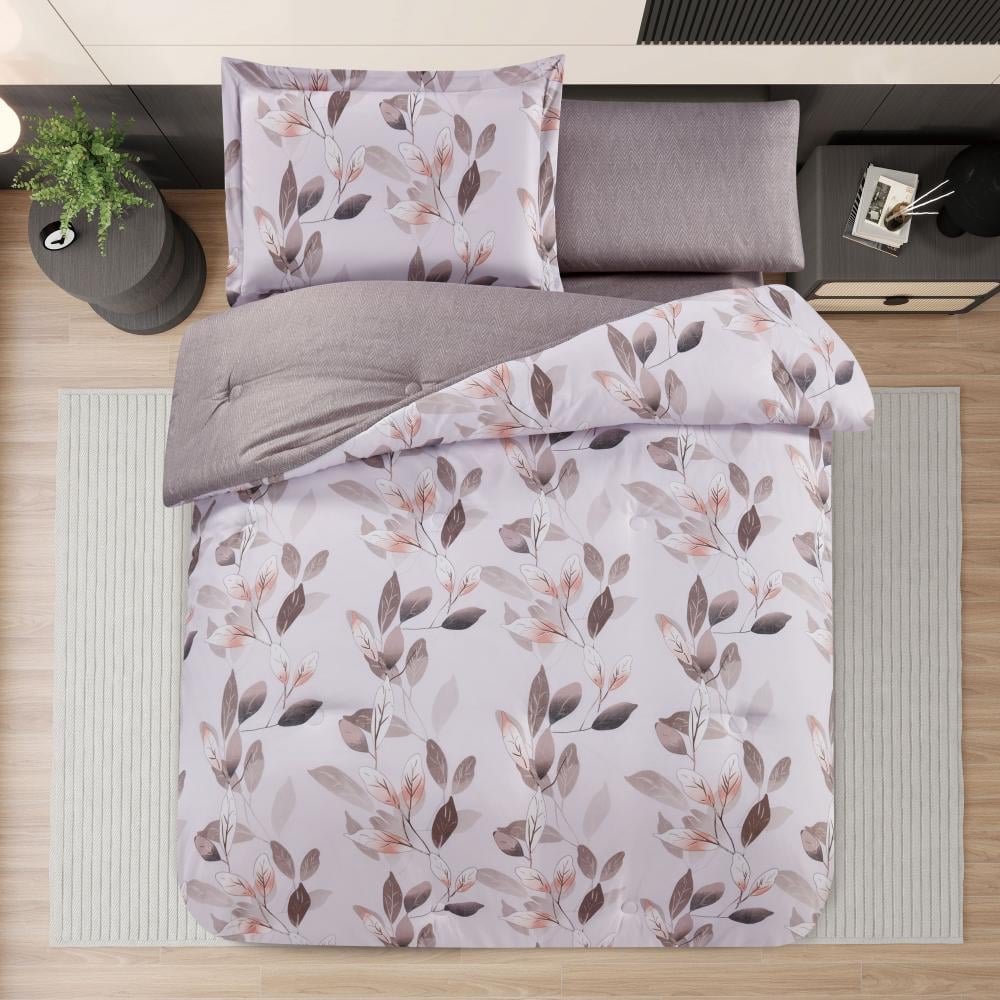 مفرش صيفي مفرد ونص 4 قطع - اديلين - اوف وايت - بيج غامق