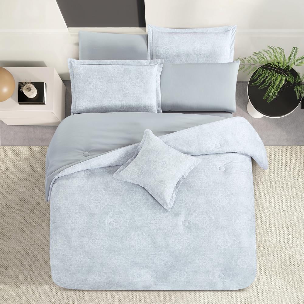 مفرش صيفي مفرد ونص وجهين 4 قطع - سيلون -رصاصي - رمادي