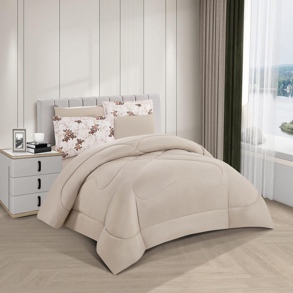 مفرش صيفي مزدوج 6 قطع - كاليندا - كريمي - بيج فاتح