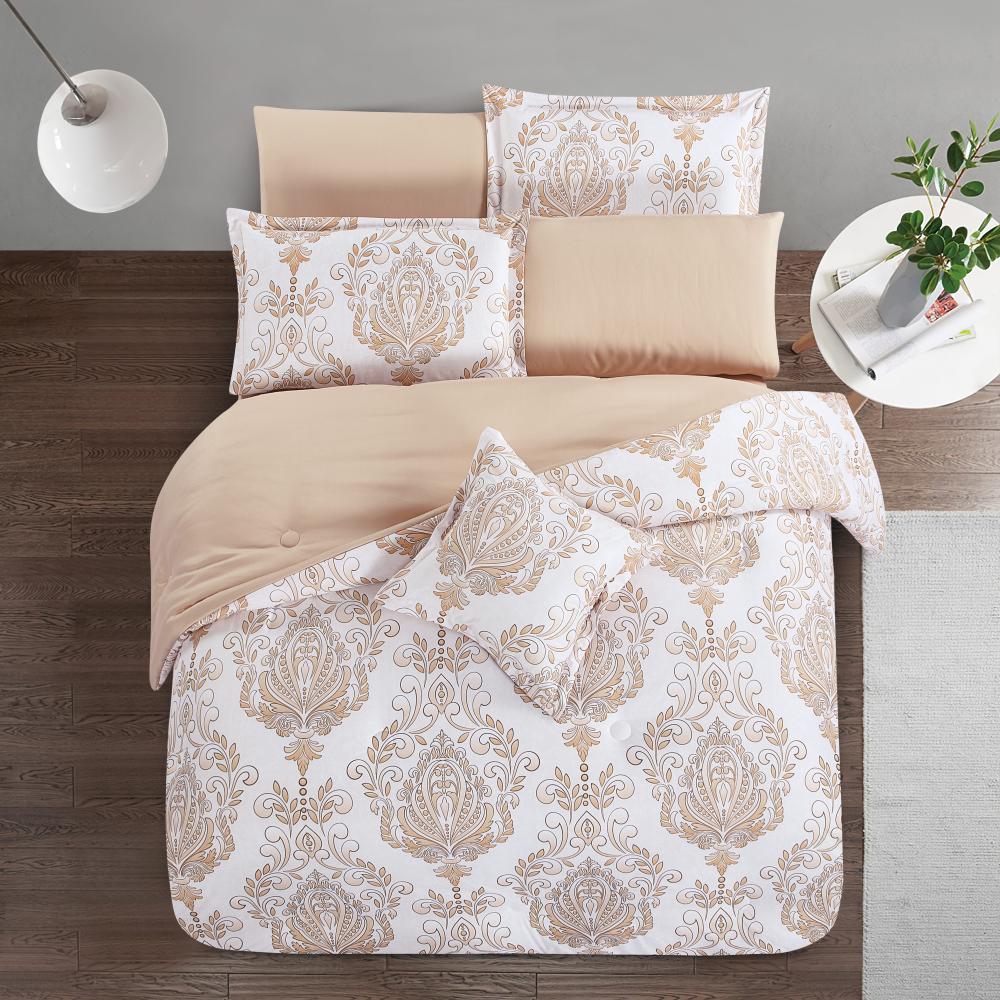 مفرش صيفي مفرد ونص وجهين 4 قطع - سيلون -ابيض - بيج