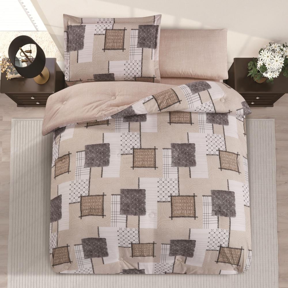 مفرش صيفي مفرد ونص 4 قطع - تيانا - بيج غامق - بيج فاتح