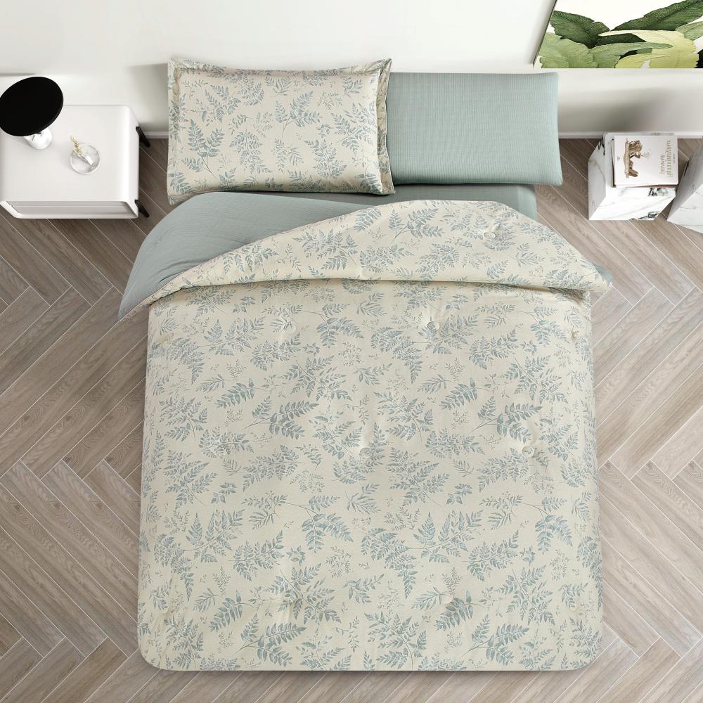 مفرش قطن صيفي مفرد ونص ٤ قطع - نولين -بيج مشجر - زيتي