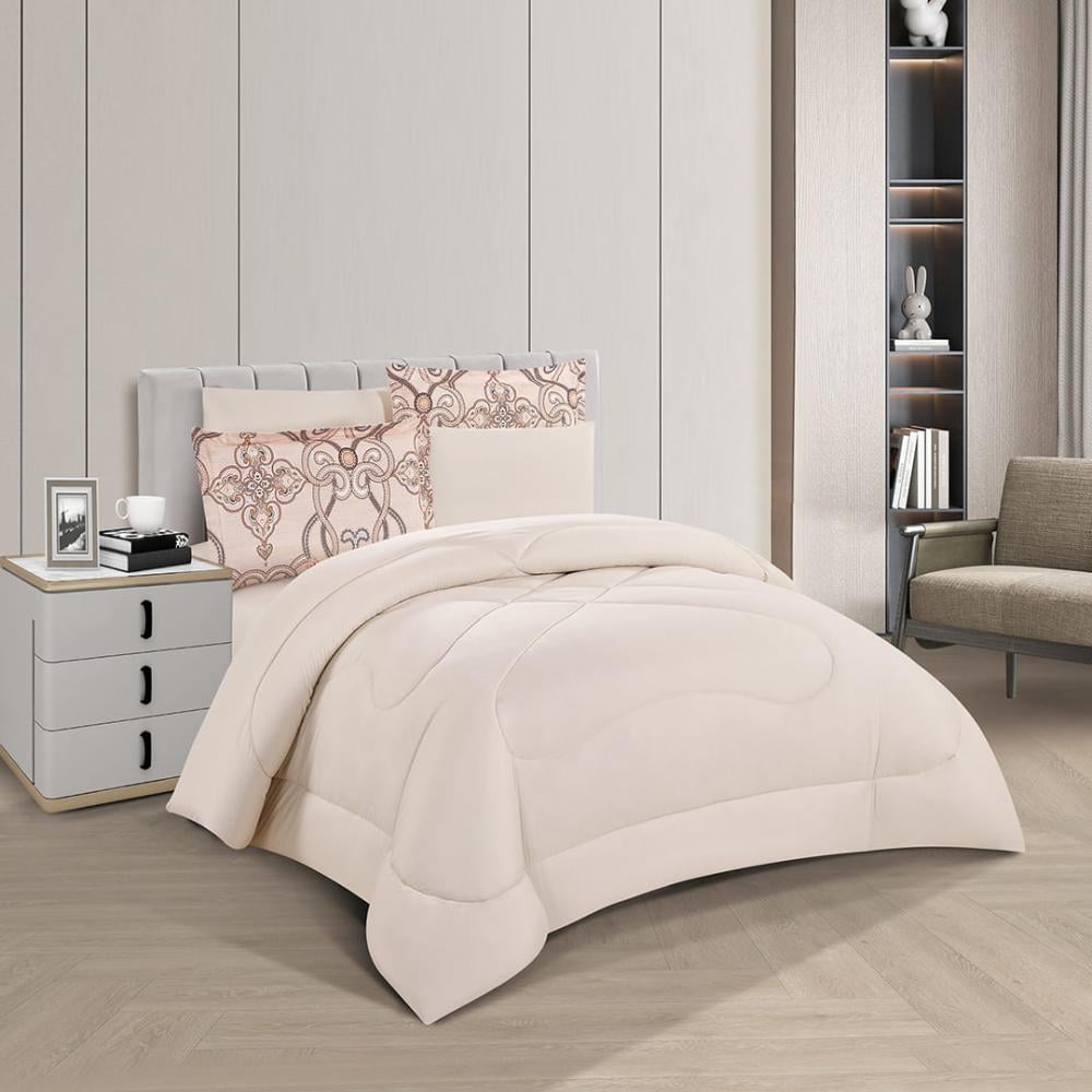 مفرش صيفي مزدوج 6 قطع - كاليندا - وردي - بيج