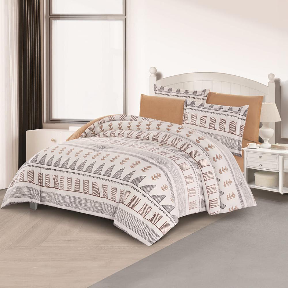 مفرش شتوي مخمل مفرد ونص 4 قطع - تالورا - ابيض - بني