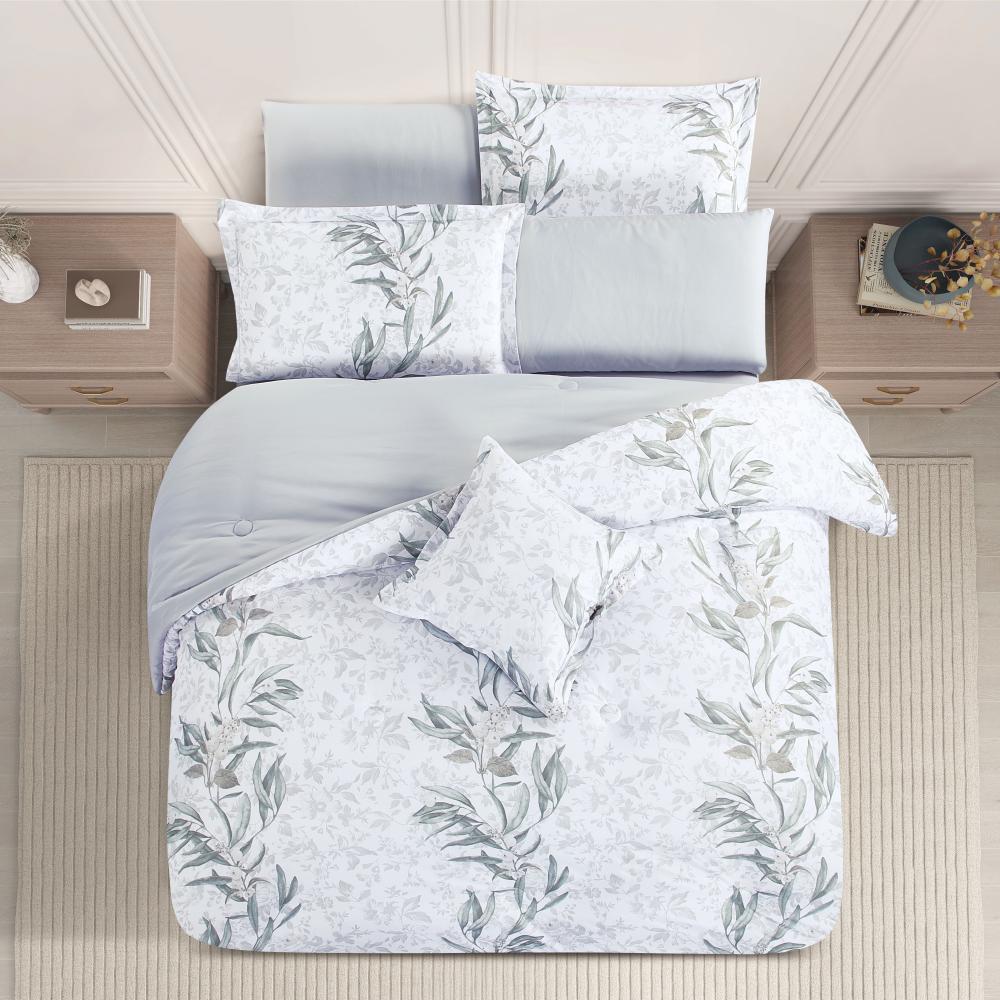 مفرش صيفي مفرد ونص وجهين 4 قطع - سيلون - ابيض - رصاصي