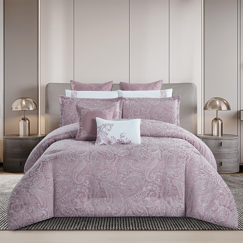 مفرش صيفي فاخر مزدوج جاكار مطرز 12 قطعة – لوتشيني Lucini– لحمي