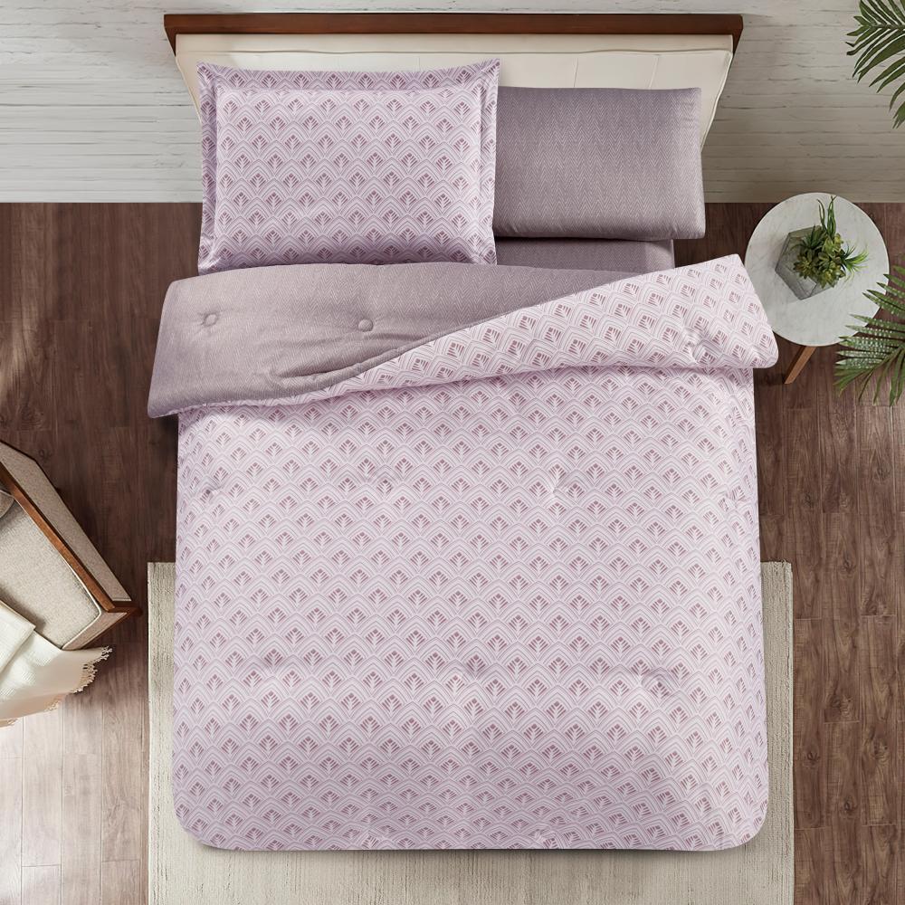 مفرش صيفي مفرد ونص 4 قطع - اديلين - زهري فاتح - بيج غامق