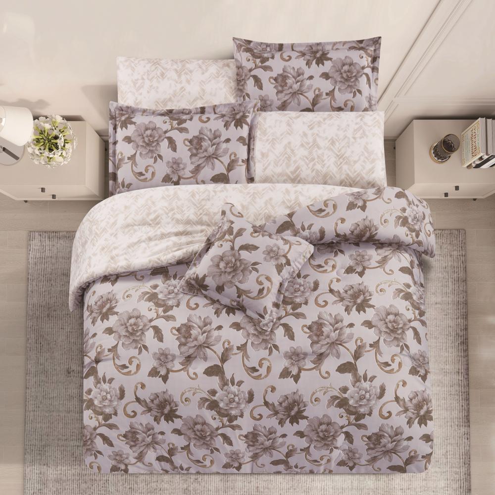 مفرش صيفي مفرد ونص 4 قطع - تيانا - رصاصي فاتح - كريمي