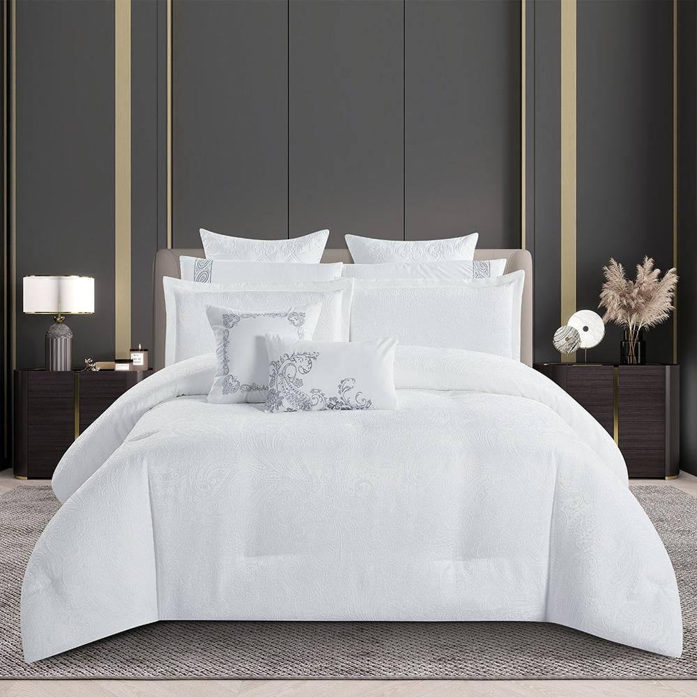 مفرش صيفي فاخر مزدوج جاكار مطرز 12 قطعة – لوتشيني Lucini– سكري