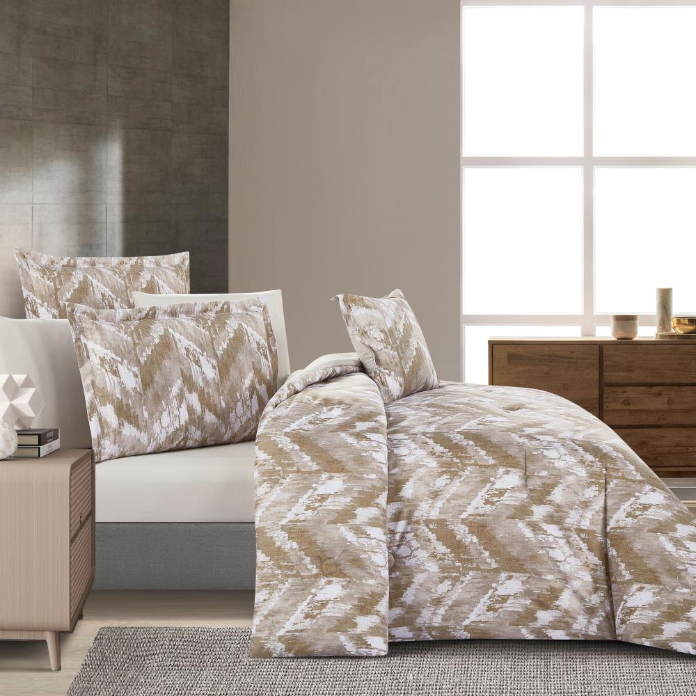 مفرش صيفي مفرد ونص وجهين 4 قطع - سيلون - بيج غامق - بيج فاتح