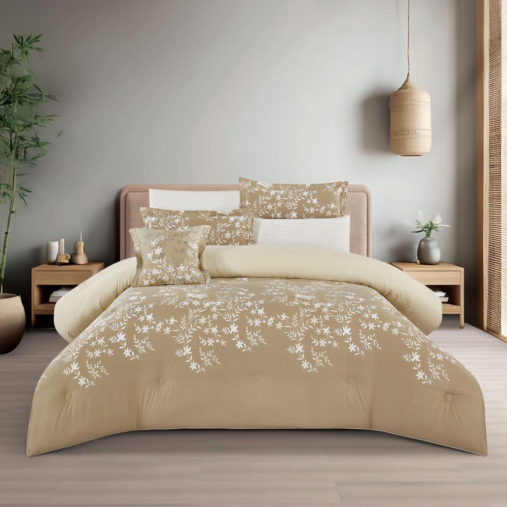 مفرش قطن صيفي مزدوج 8 قطع - زافيرا - بيج غامق - بيج فاتح - سكري