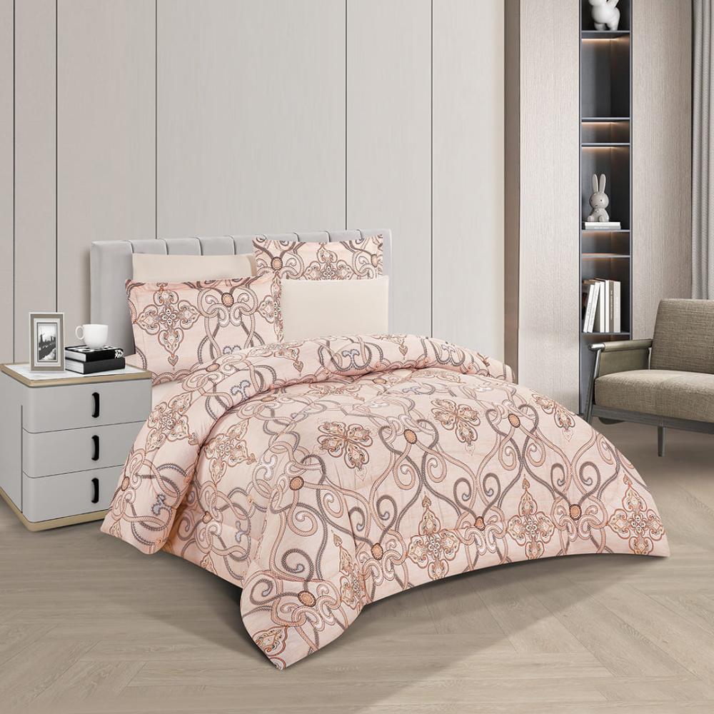 مفرش صيفي مزدوج 6 قطع - كاليندا - وردي - بيج