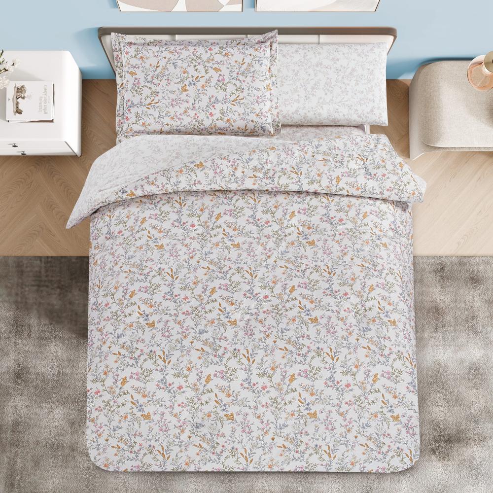 مفرش قطن صيفي مفرد ونص ٤ قطع - نولين -رصاصي فاتح - سكري