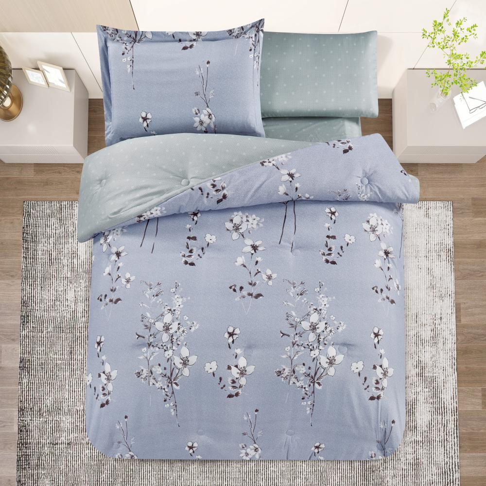 مفرش صيفي مفرد ونص 4 قطع - اديلين - رمادي - اخضر فاتح