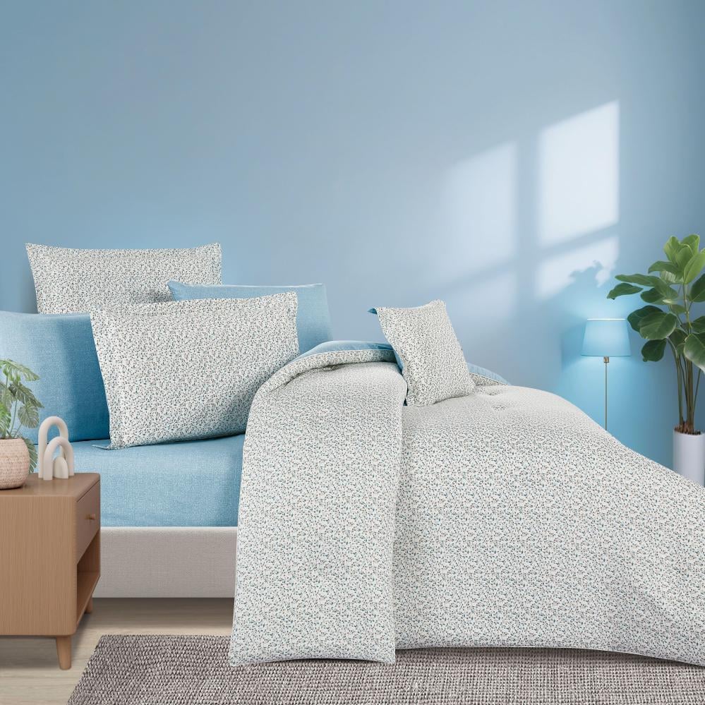 مفرش قطن صيفي مقاس كوين 8 قطع - نوفارين - سكري - ازرق