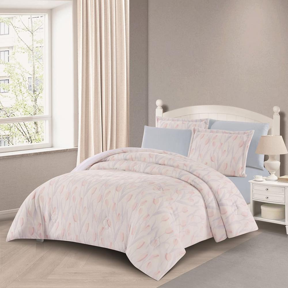 مفرش شتوي مزدوج مخمل فرو 6 قطع - سفانا - أبيض - سماوي