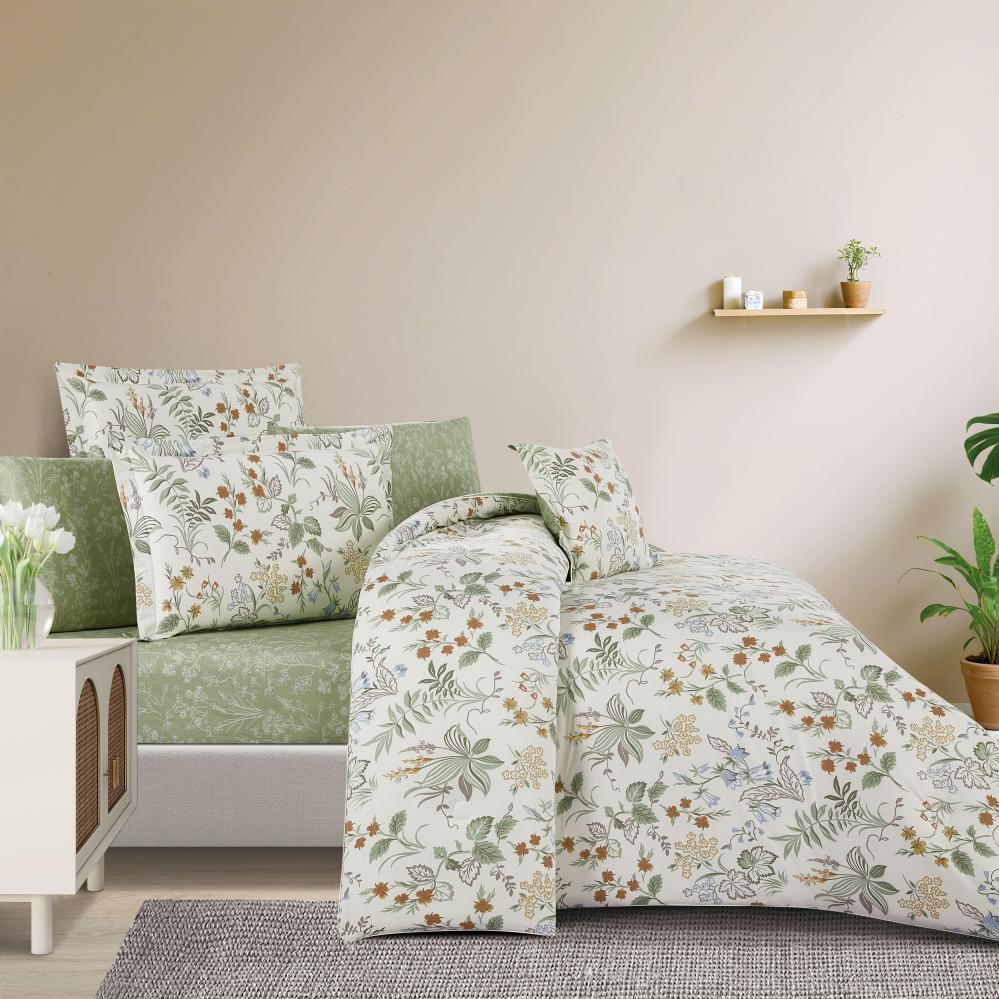 مفرش قطن  صيفي مقاس كوين 8 قطع - نوفارين - سكري - اخضر