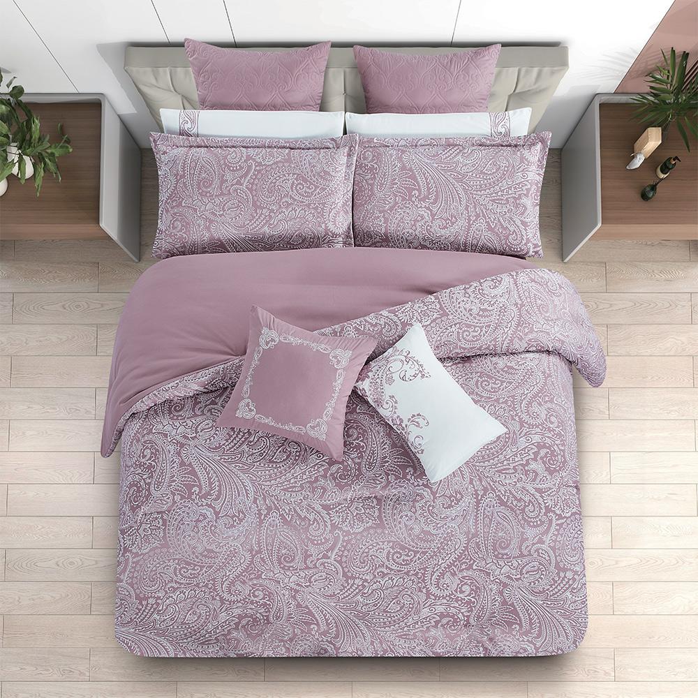 مفرش صيفي فاخر مزدوج جاكار مطرز 12 قطعة – لوتشيني Lucini– لحمي