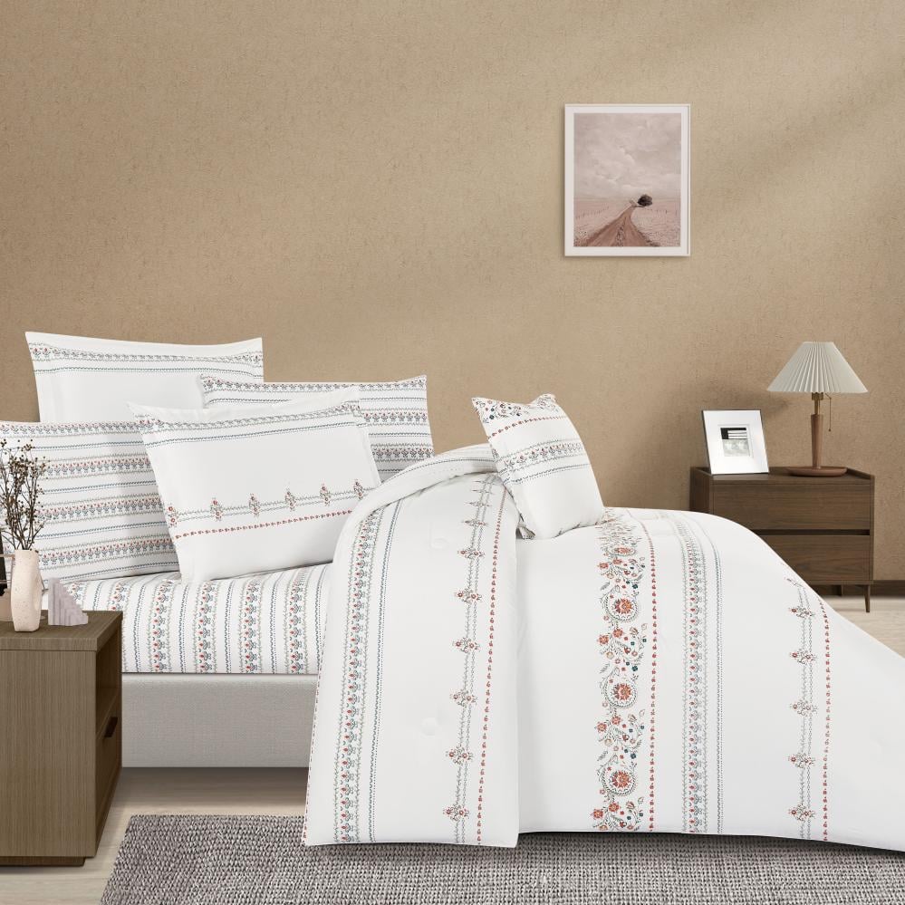 مفرش قطن  صيفي مقاس كوين 8 قطع - نوفارين - اوف وايت