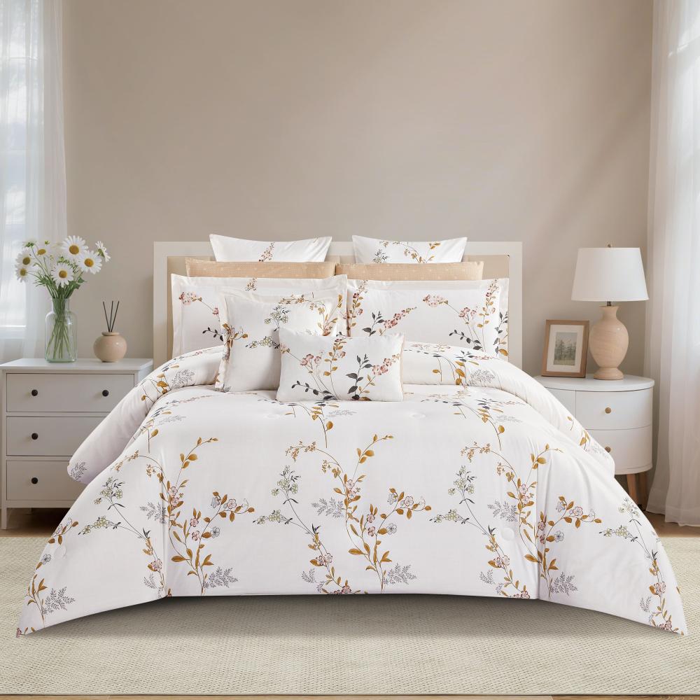 مفرش صيفي مزدوج 10 قطع - بريسا - كريمي - بيج غامق