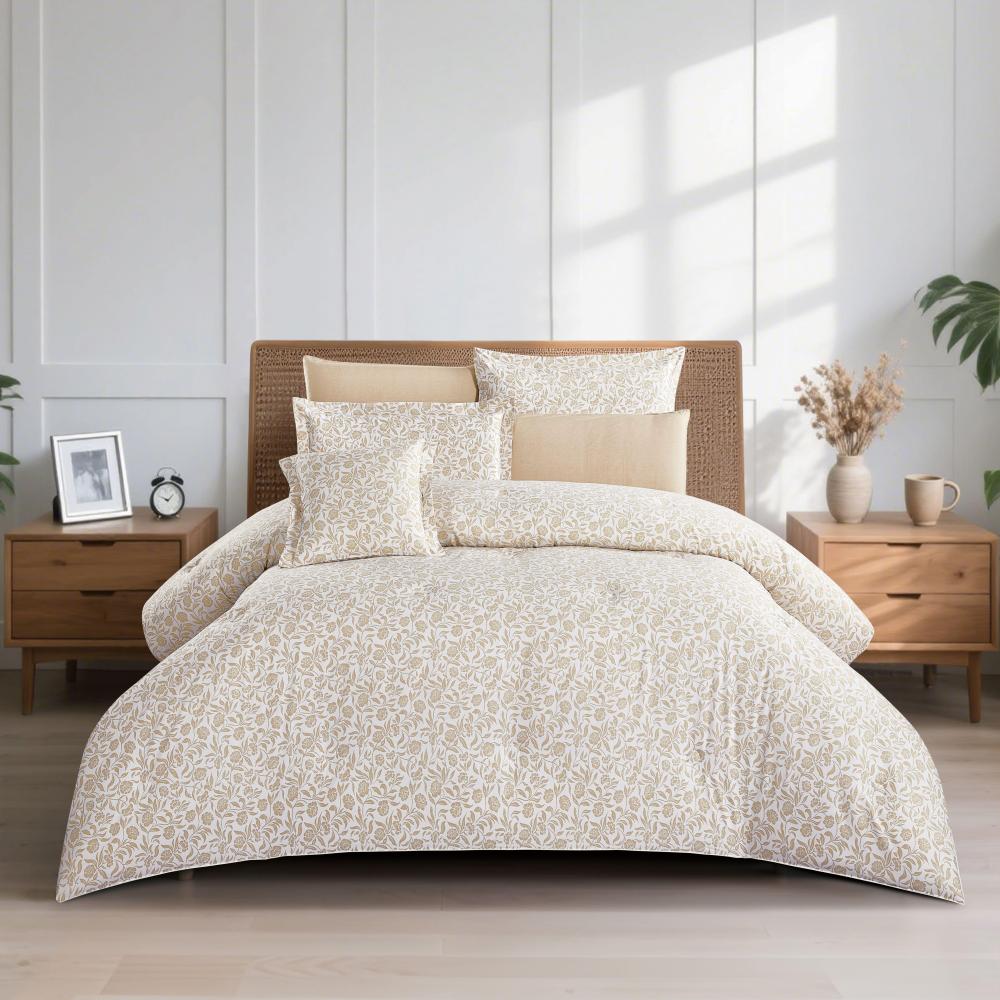 مفرش قطن  صيفي مقاس كوين 8 قطع - نوفارين - كريمي - بيج