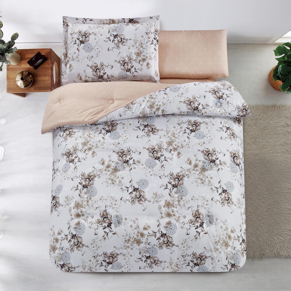 مفرش صيفي مفرد ونص 4 قطع - اديلين - رمادي ثلجي - بيج