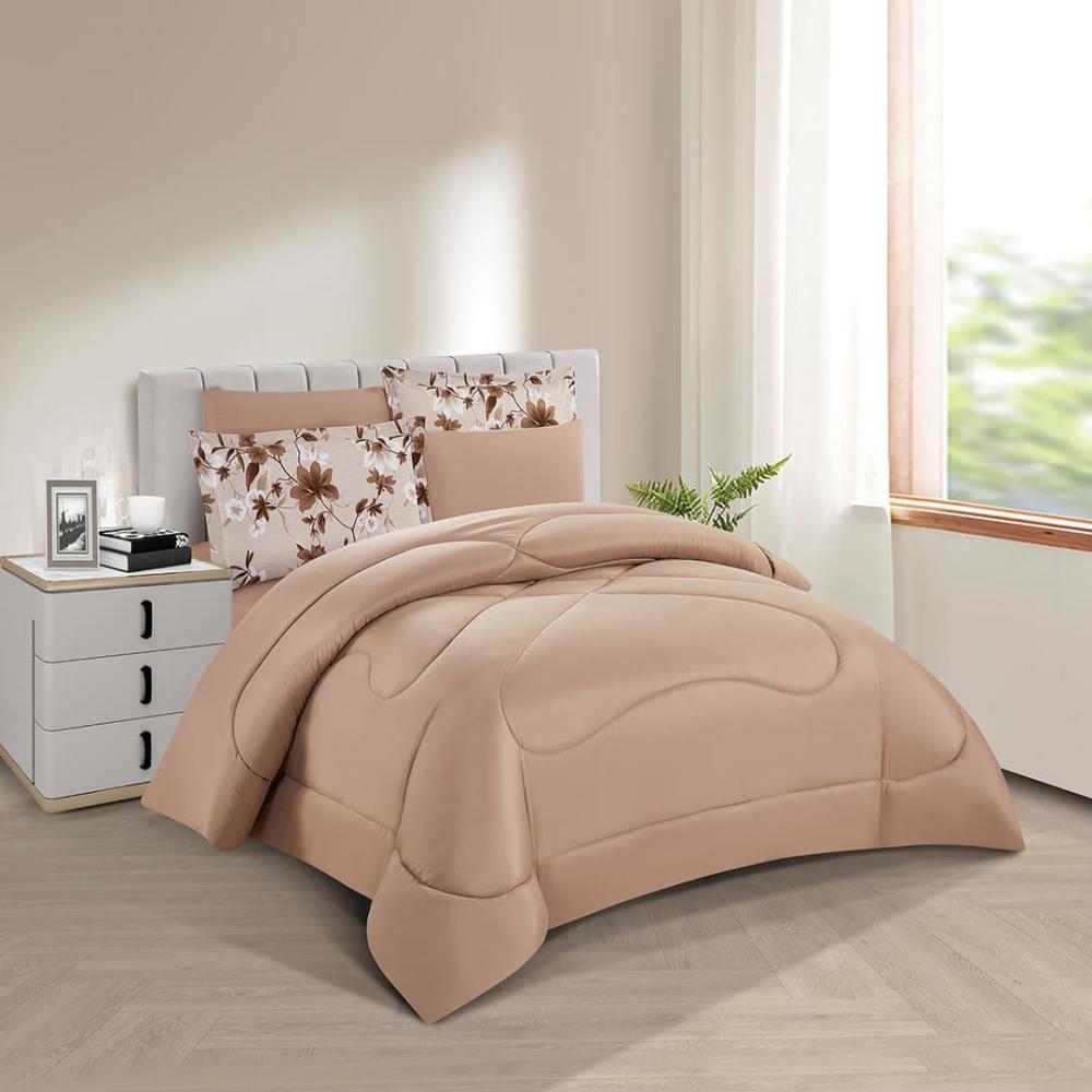 مفرش صيفي مزدوج 6 قطع - كاليندا - بيج فاتح - بيج غامق