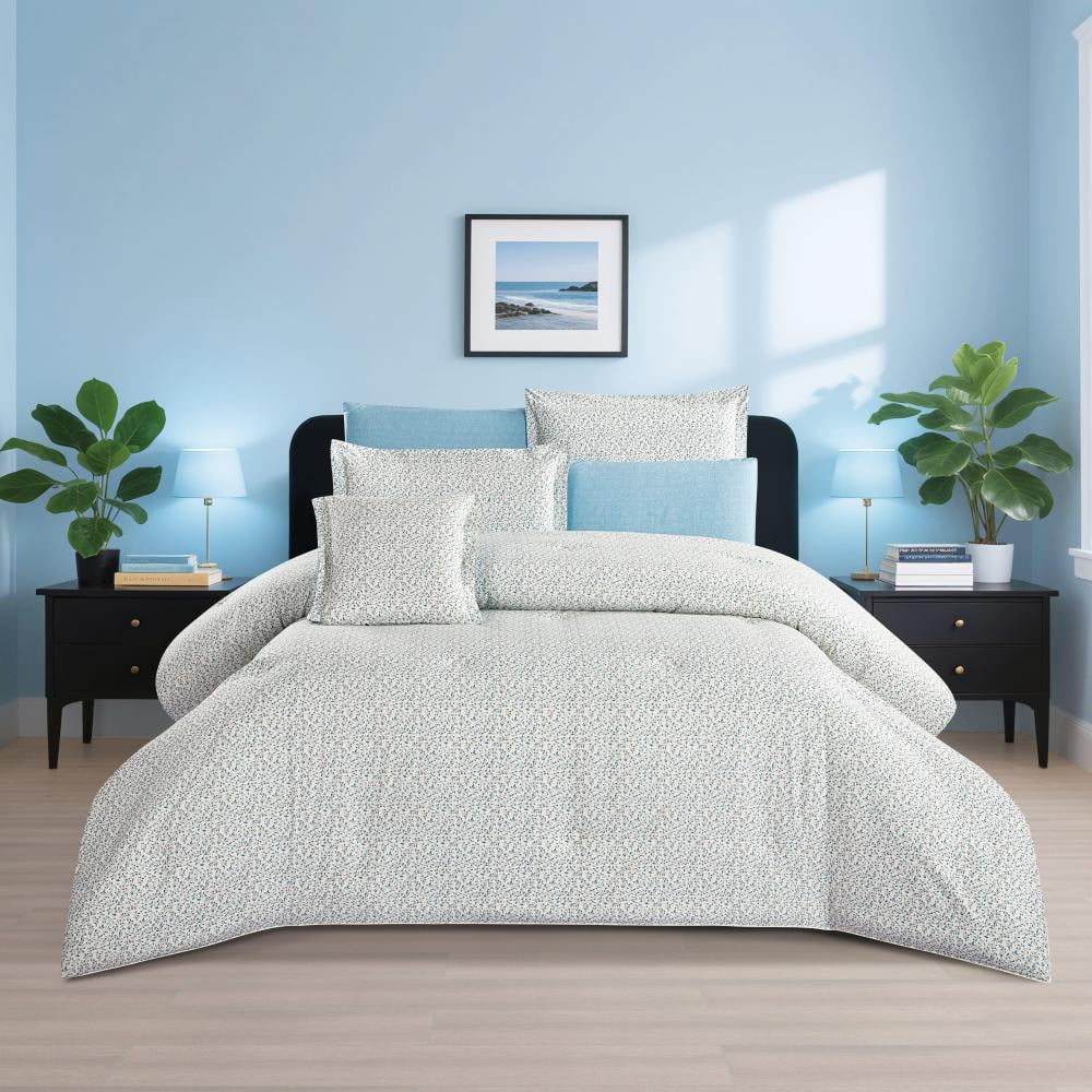 مفرش قطن  صيفي مقاس كوين 8 قطع - نوفارين - سكري - ازرق