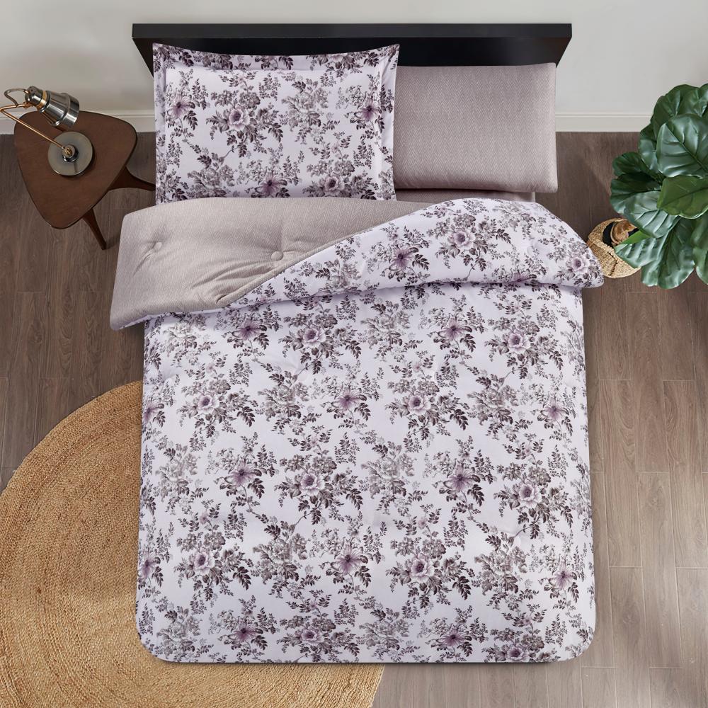 مفرش صيفي مفرد ونص 4 قطع - اديلين - رمادي ثلجي - بيج غامق