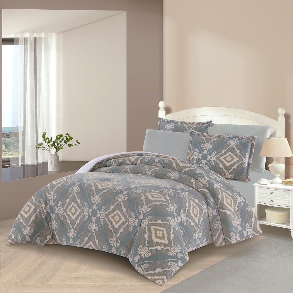 مفرش شتوي مزدوج مخمل فرو 6 قطع -  ايليار - ازرق مائل للرمادي