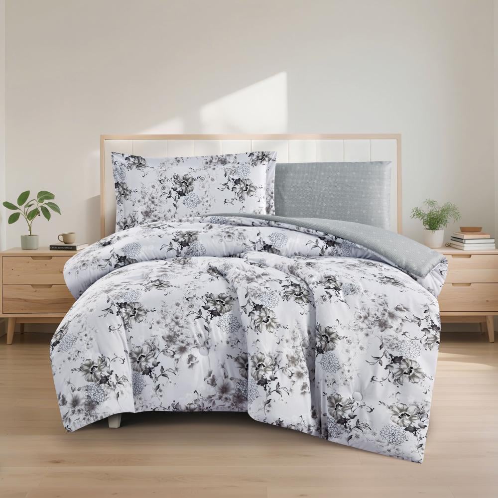 مفرش صيفي مفرد ونص 4 قطع - اديلين - رمادي ثلجي - رصاصي