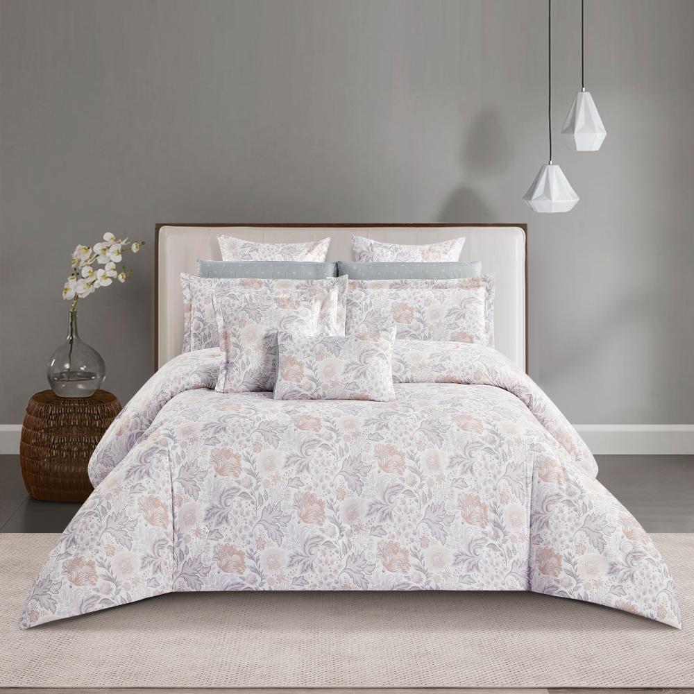 مفرش صيفي مزدوج 10 قطع  - بريسا - كريمي - رمادي