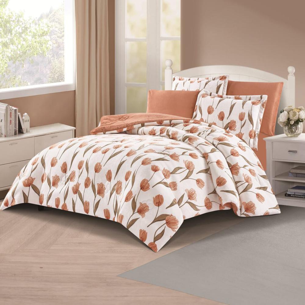 مفرش شتوي مخمل مفرد ونص 4 قطع - تالورا - أبيض - خوخي