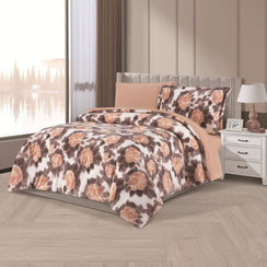 مفرش شتوي مخمل مفرد ونص 4 قطع - تالورا - بني غامق - بيج