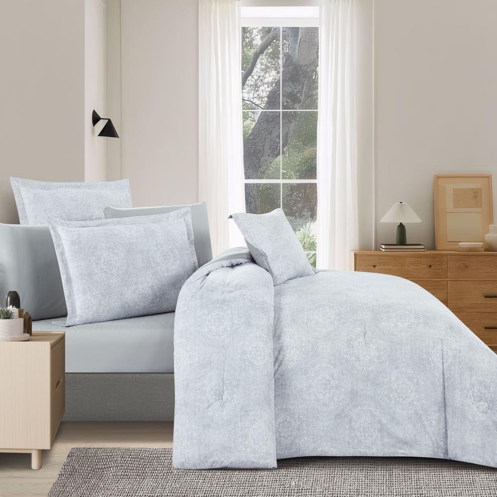 مفرش صيفي مفرد ونص وجهين 4 قطع - سيلون -رصاصي - رمادي