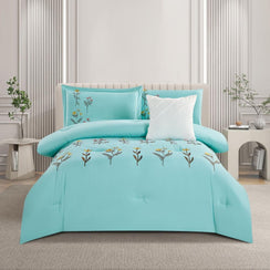 مفرش صيفي مفرد ونص مطرز فاخر 6 قطع - غراتسيا - فيروزي