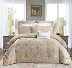 مفرش صيفي فاخر مزدوج جاكار مطرز 12 قطعة – كاسيانا - اللون بيج