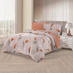 مفرش شتوي مخمل مفرد ونص 4 قطع - تالورا - رصاصي - خوخي