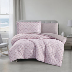 مفرش صيفي مفرد ونص 4 قطع - اديلين - زهري فاتح - بيج غامق