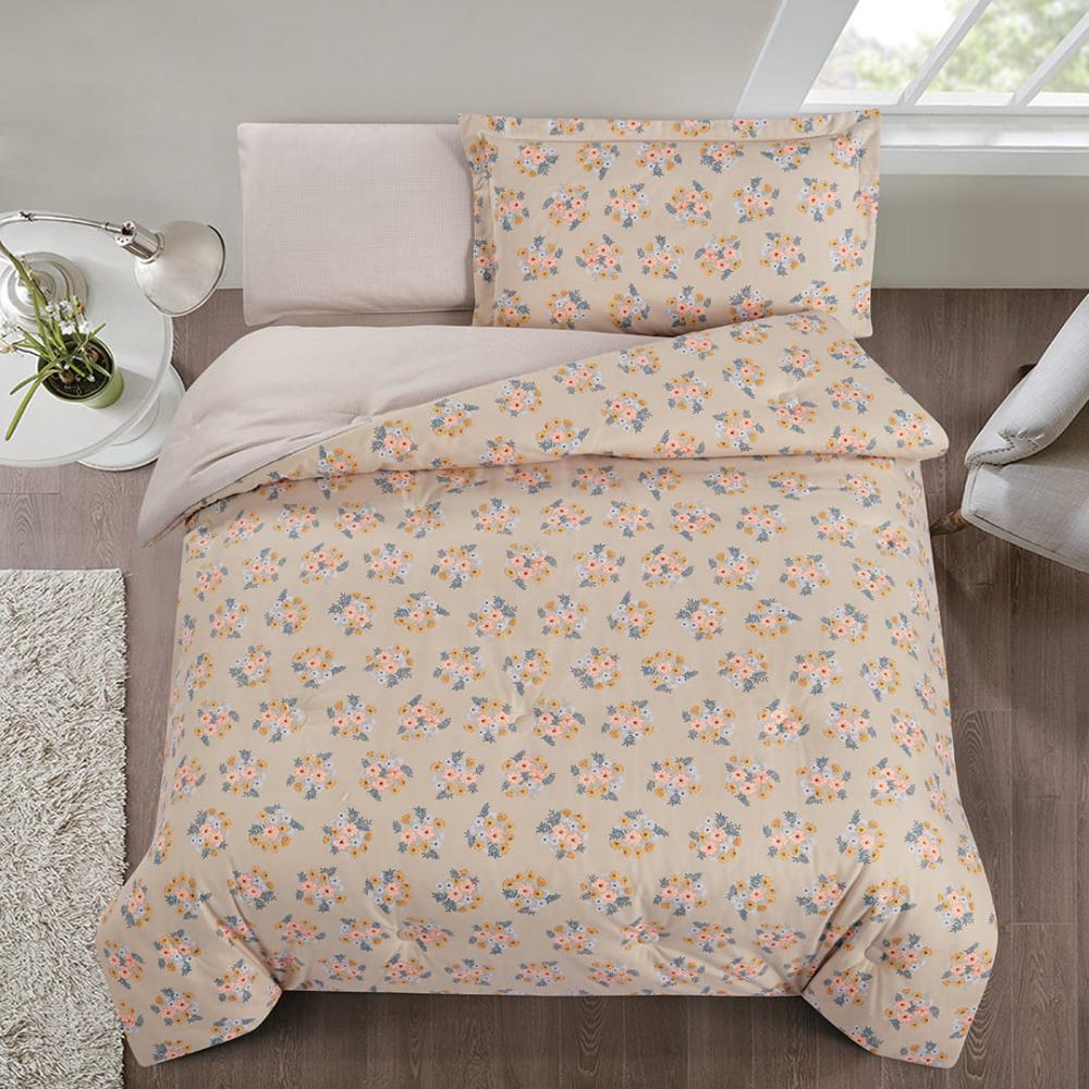 مفرش صيفي مفرد ونص 4 قطع - ليتشي - بيج غامق - بيج فاتح