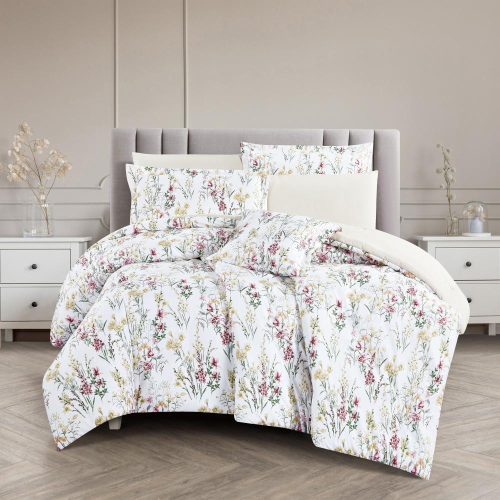 مفرش صيفي مفرد ونص وجهين 4 قطع - سيلون- ابيض - بيج فاتح