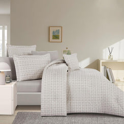 مفرش قطن صيفي مزدوج 8 قطع - زافيرا - بيج - رمادي