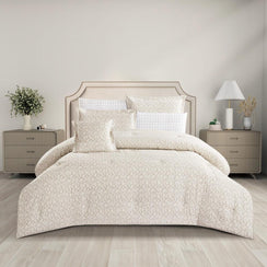 مفرش قطن  صيفي مقاس كوين 8 قطع - نوفارين - بيج - ابيض