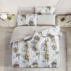 مفرش صيفي مفرد ونص وجهين 4 قطع  - سيلون - كريمي - بيج