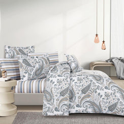 مفرش قطن  صيفي مقاس كوين 8 قطع - نوفارين - اوف وايت - رصاصي فاتح